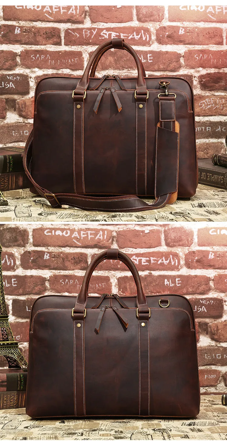 15.6'' Laptop Bag Vintage Genuine Leather Briefcase for Men Shoulder Bags