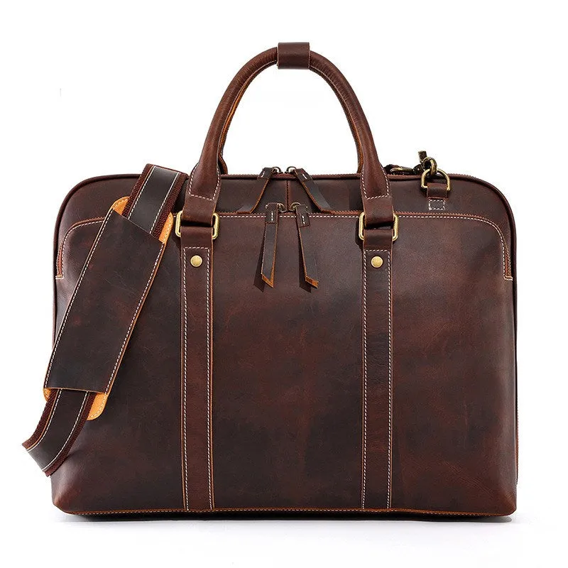 15.6'' Laptop Bag Vintage Genuine Leather Briefcase for Men Shoulder Bags