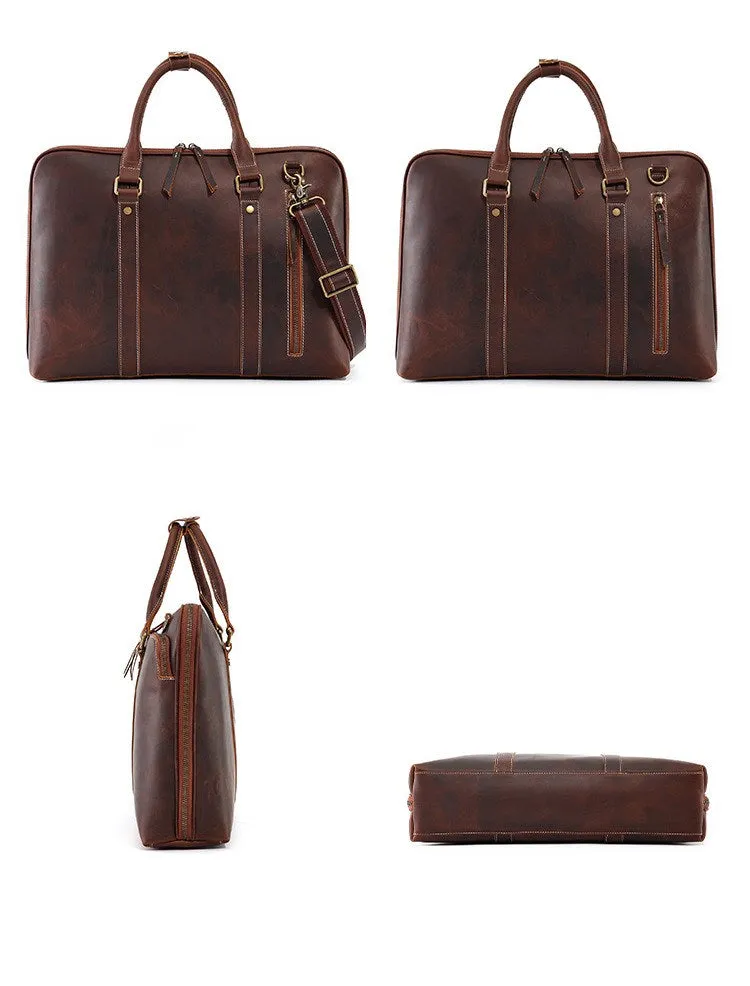 15.6'' Laptop Bag Vintage Genuine Leather Briefcase for Men Shoulder Bags