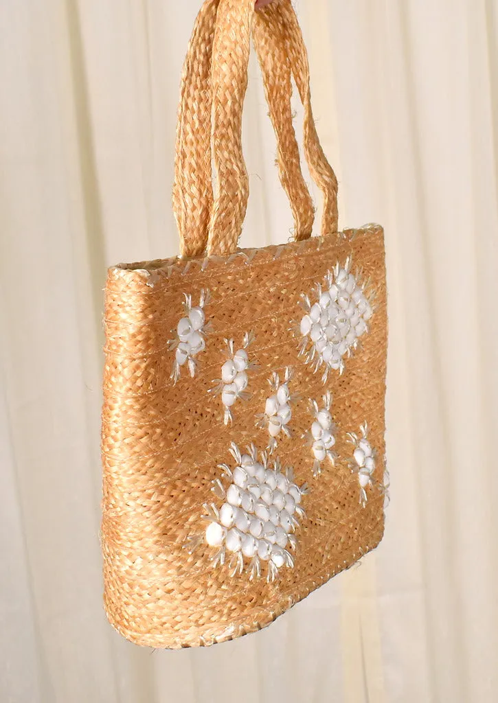 1960s Vintage Straw & Shell Totebag