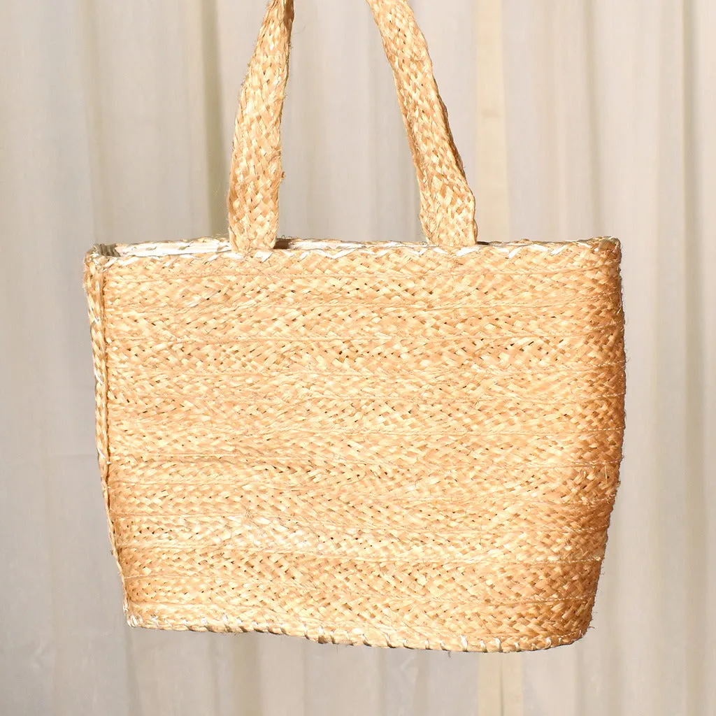 1960s Vintage Straw & Shell Totebag