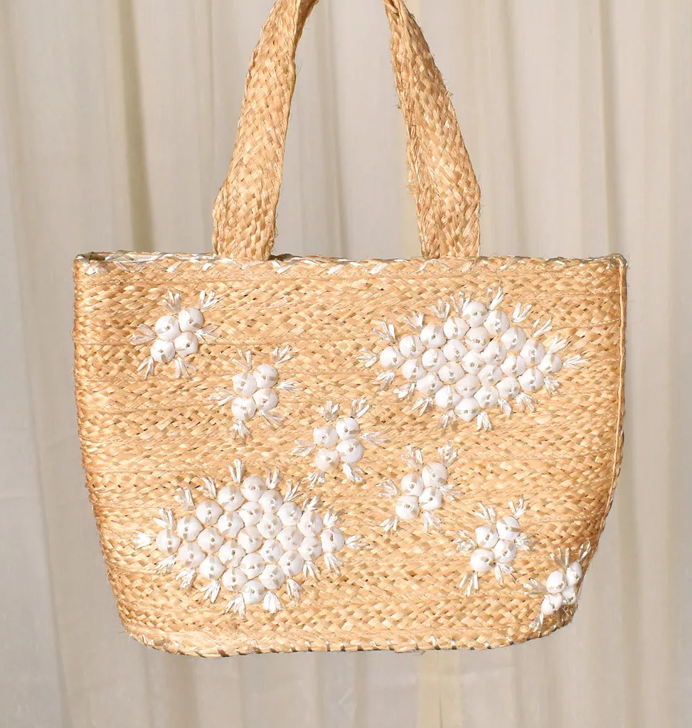 1960s Vintage Straw & Shell Totebag