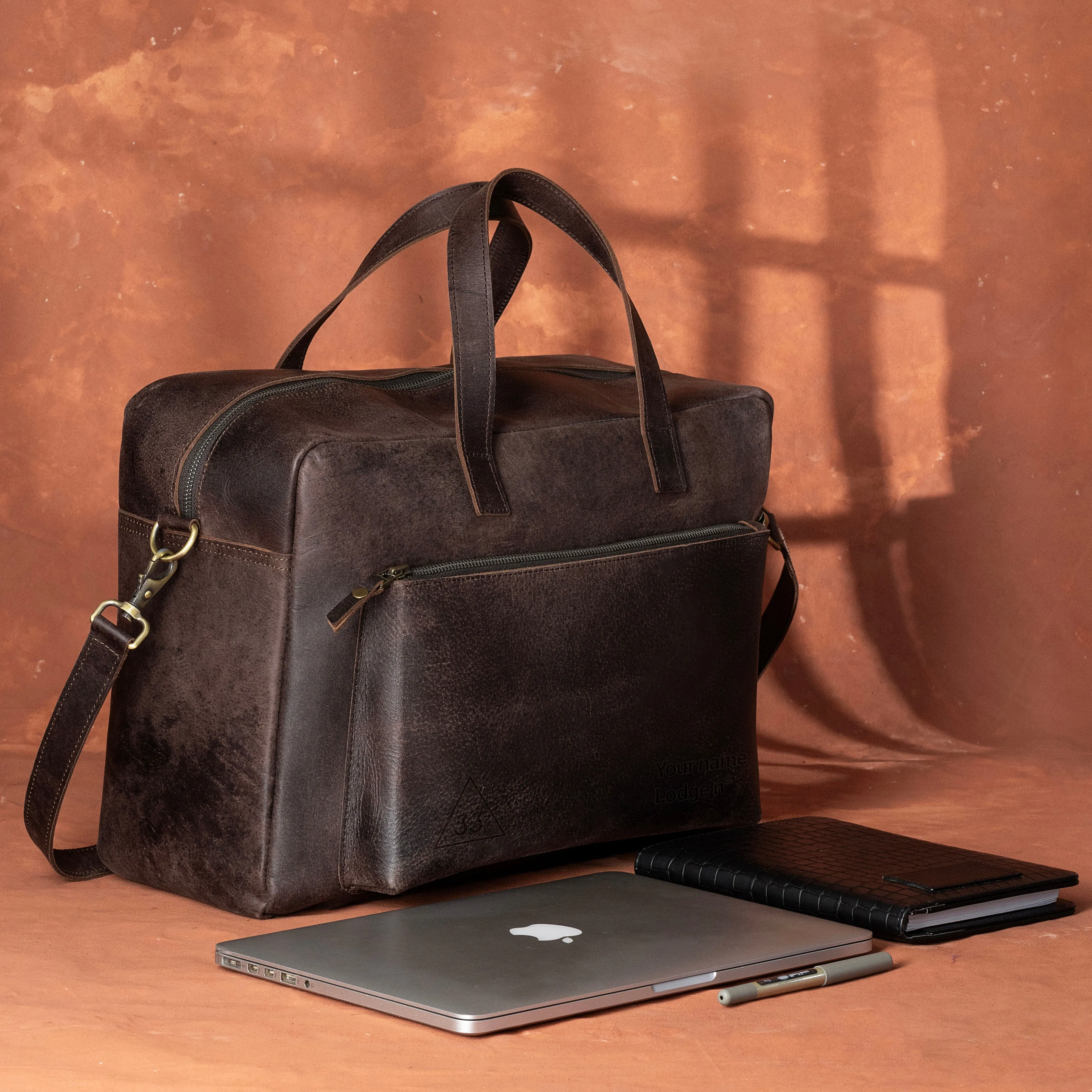 33rd Degree Scottish Rite Briefcase - Dark Brown Cow Leather