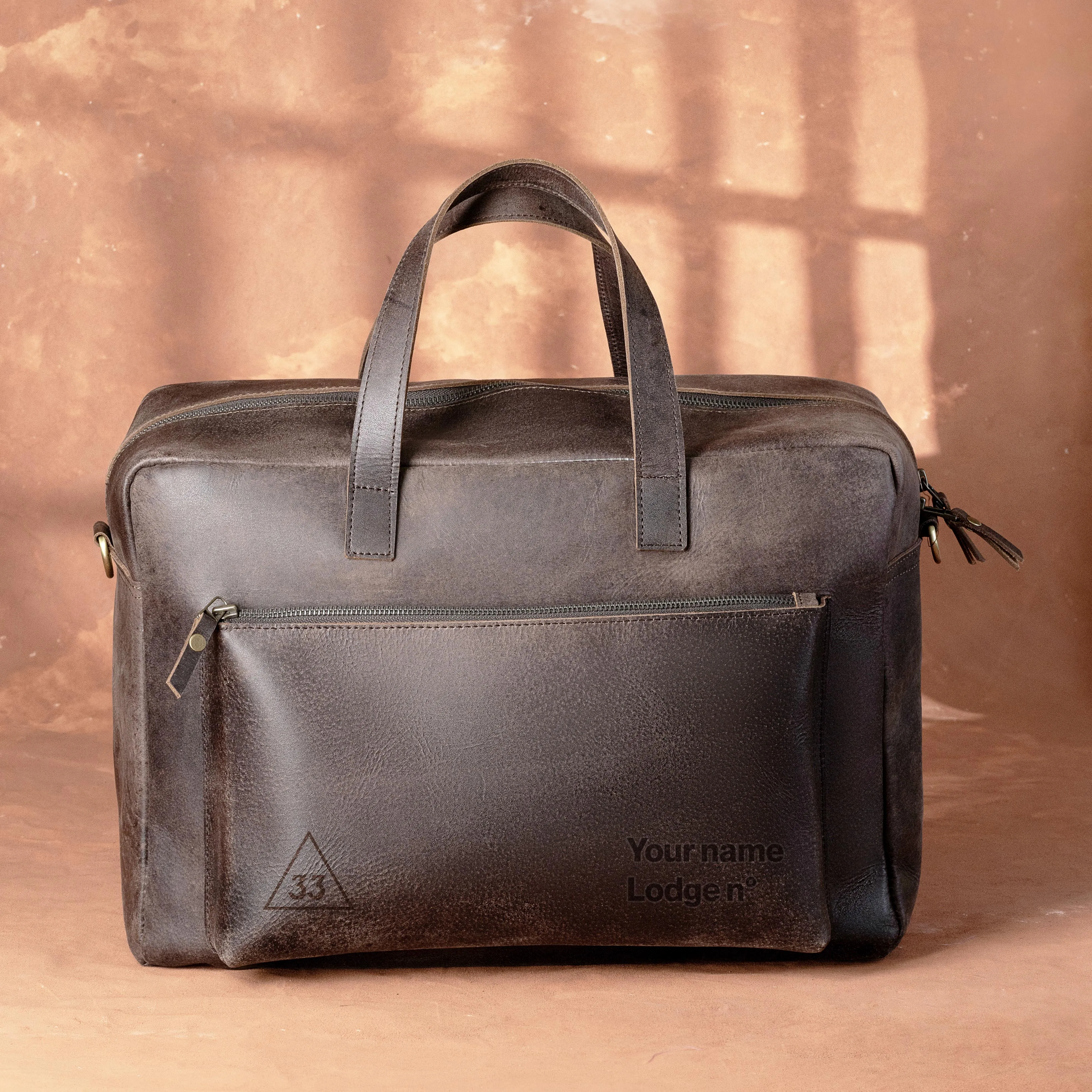 33rd Degree Scottish Rite Briefcase - Dark Brown Cow Leather