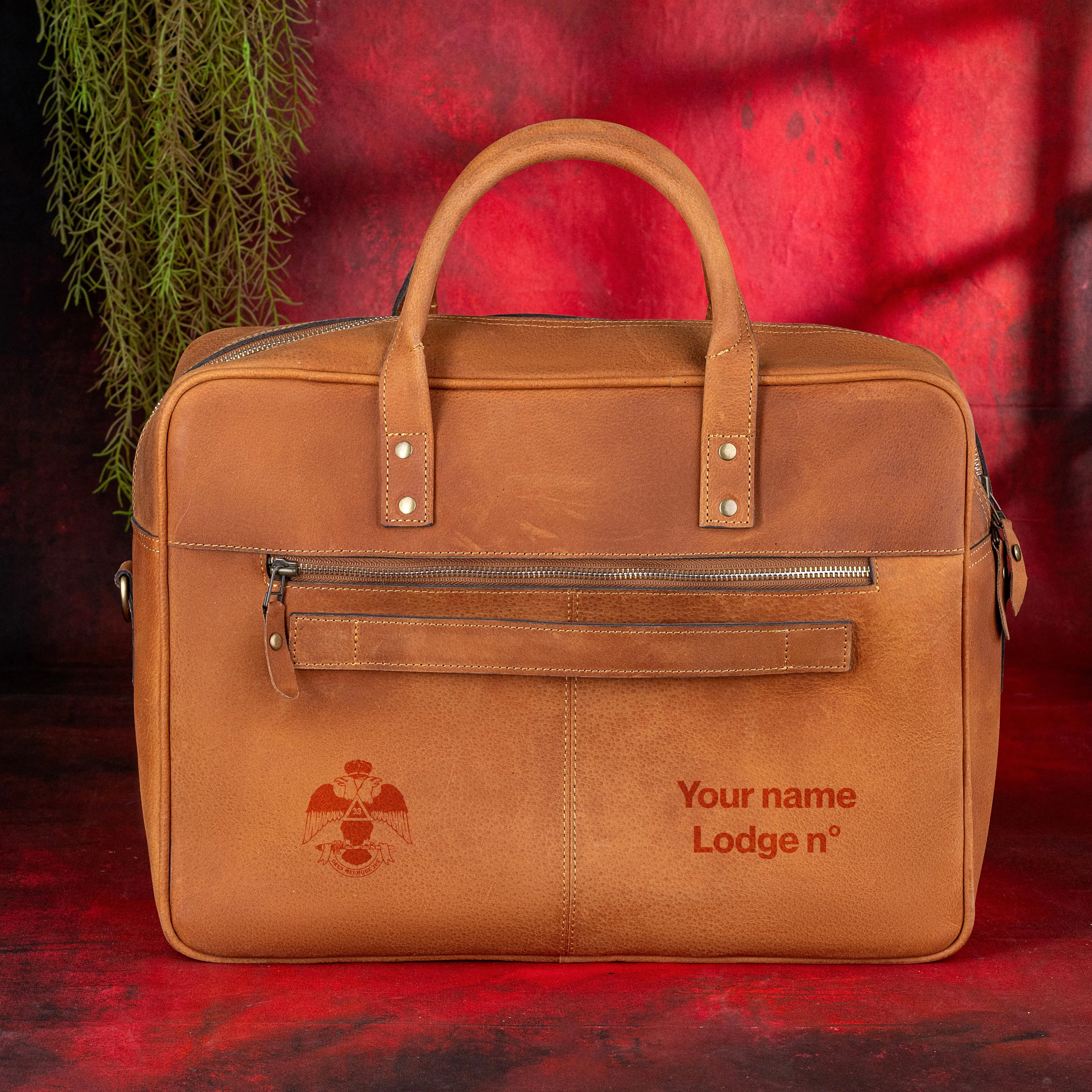 33rd Degree Scottish Rite Briefcase - Wings Down Brown Leather Crazy Horse finish