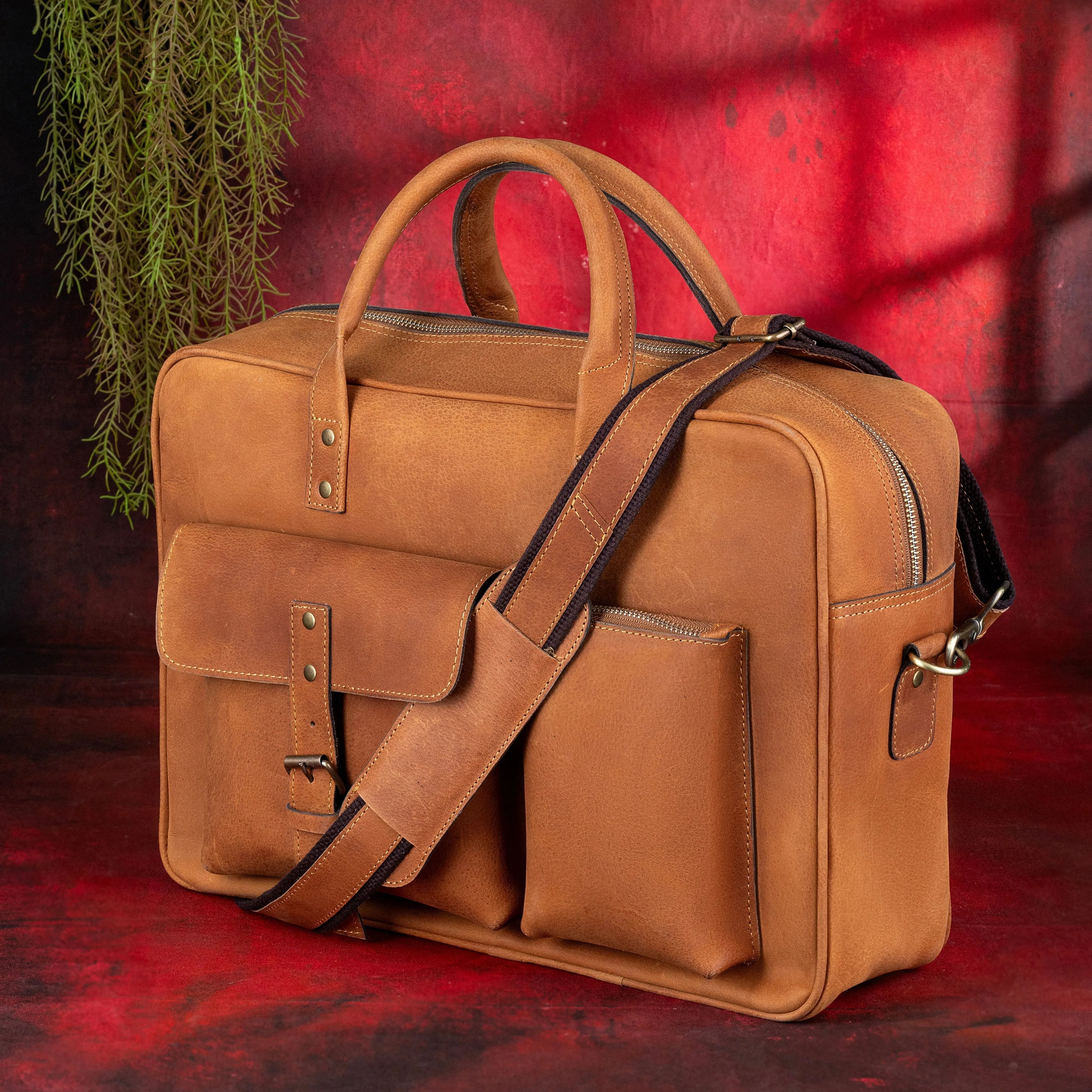 33rd Degree Scottish Rite Briefcase - Wings Down Brown Leather Crazy Horse finish