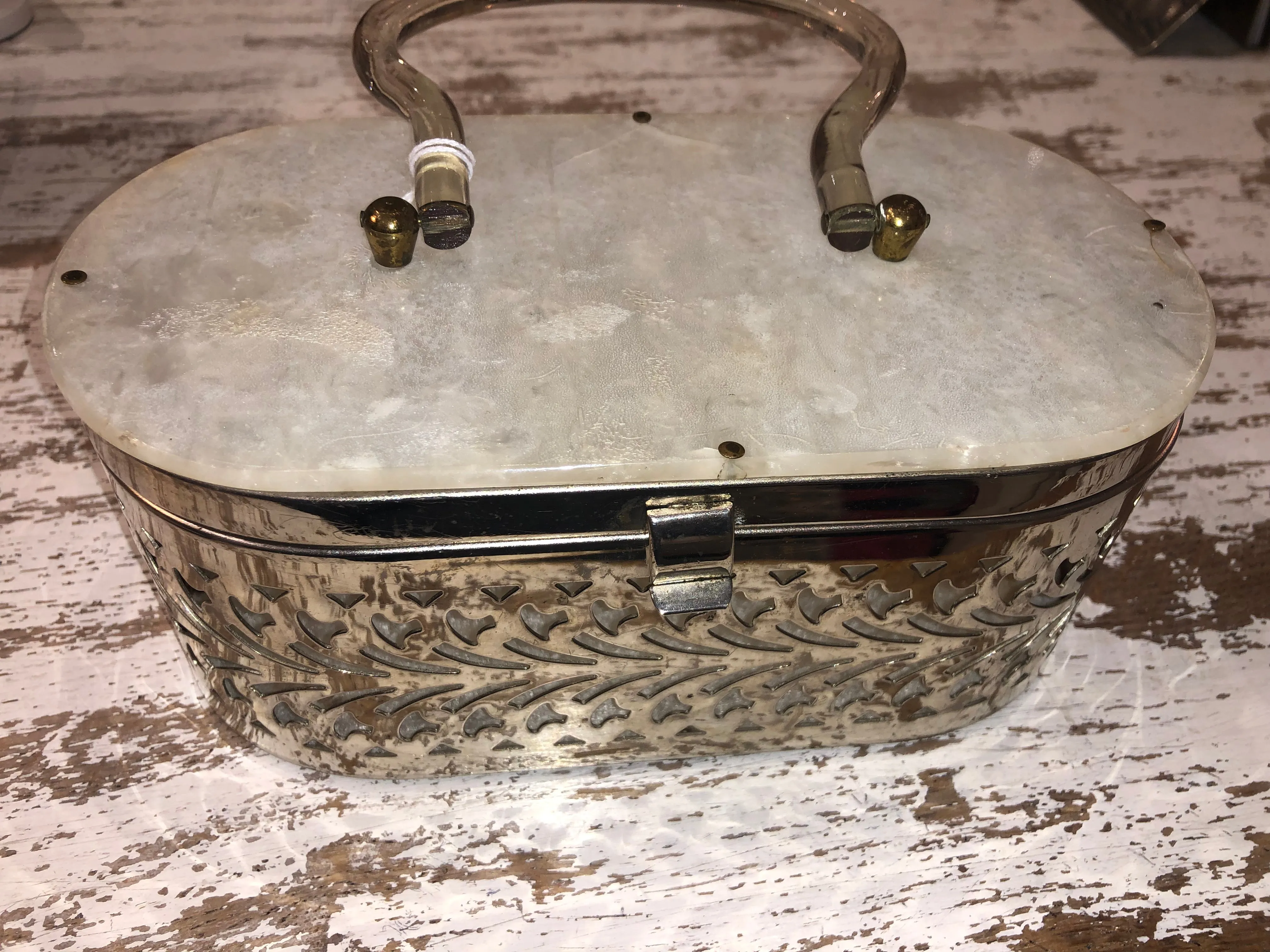 50s metal and lucite oval purse