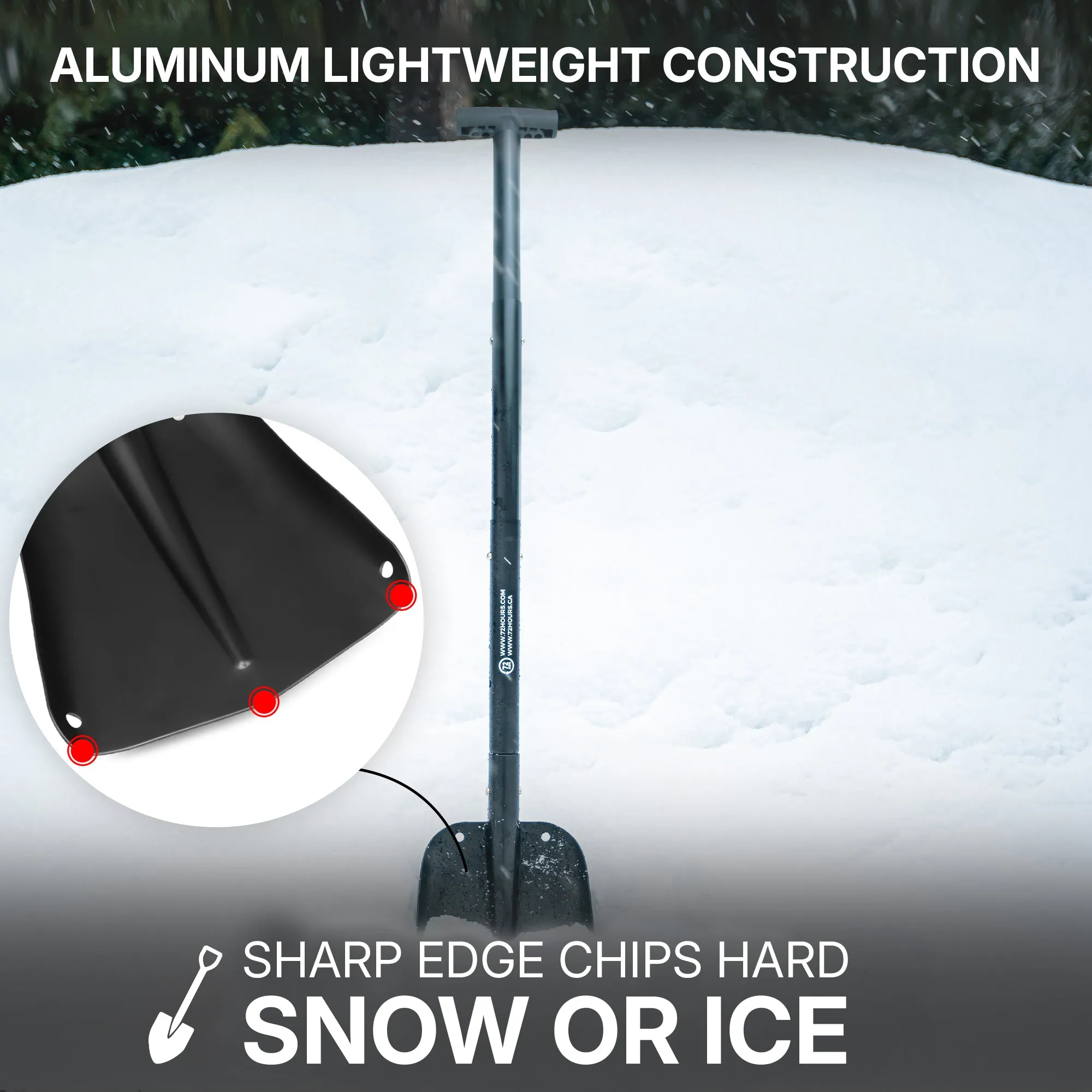 72HRS Aluminum Collapsible 4-in-1 Car Snow Shovel with Ice Scraper (Black)