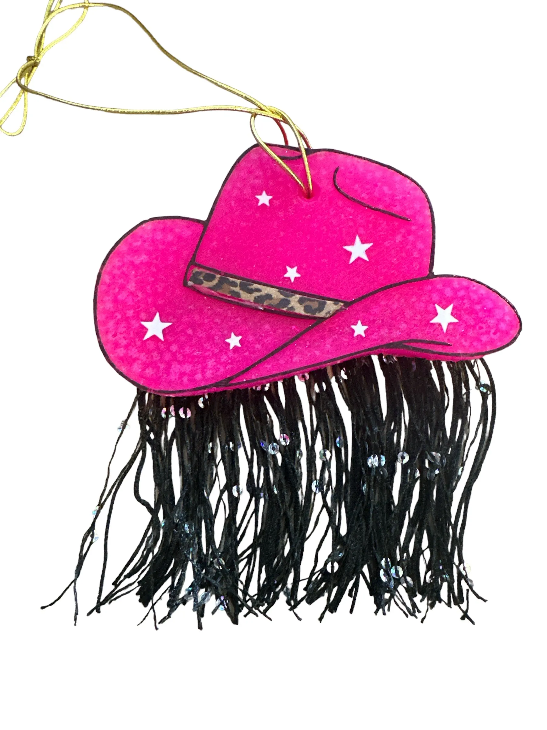 Air Freshners  Pink Cowboy Hat with Black Fringe