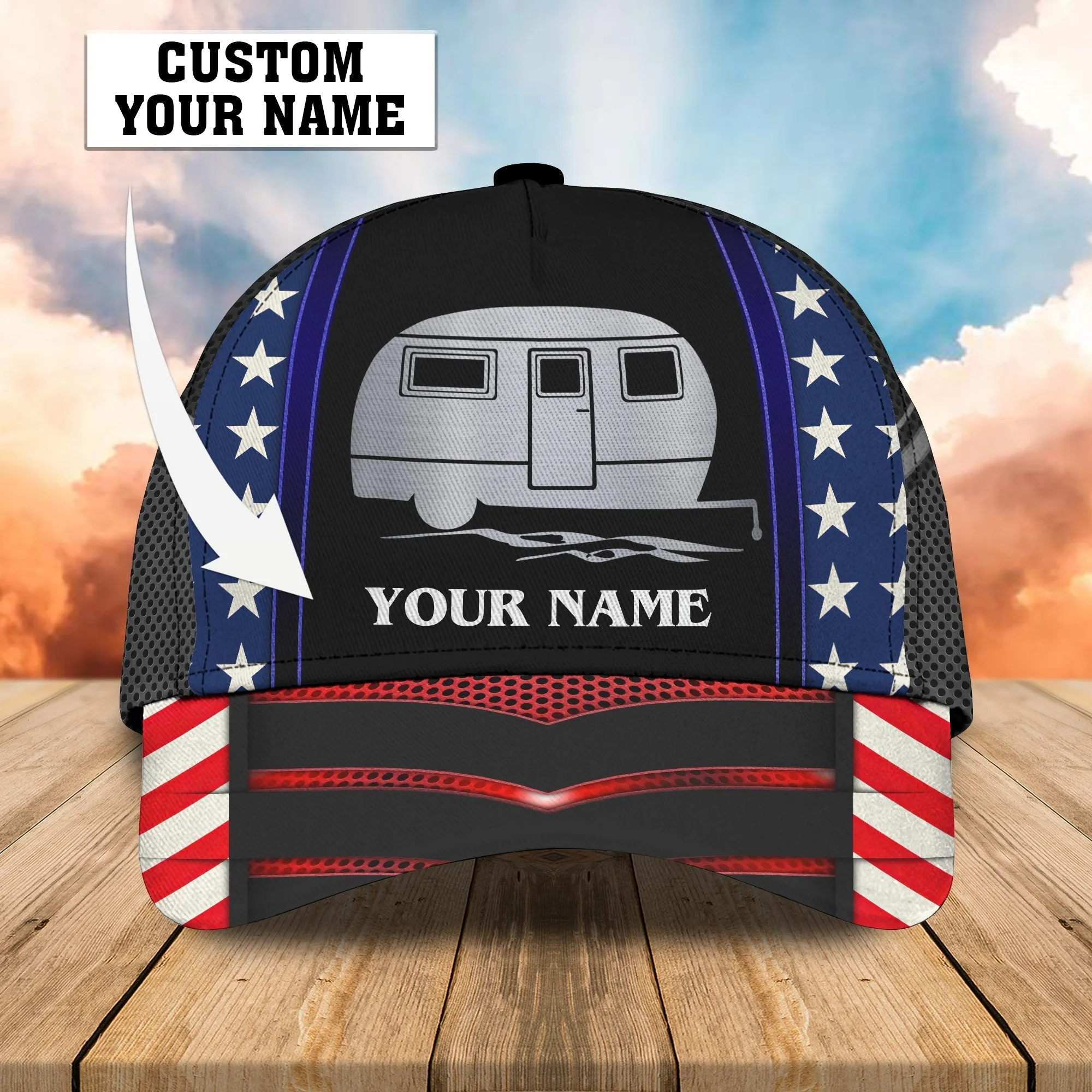 America Caravan Camping Car Baseball Cap Hat Personalized Name Cap For Camping