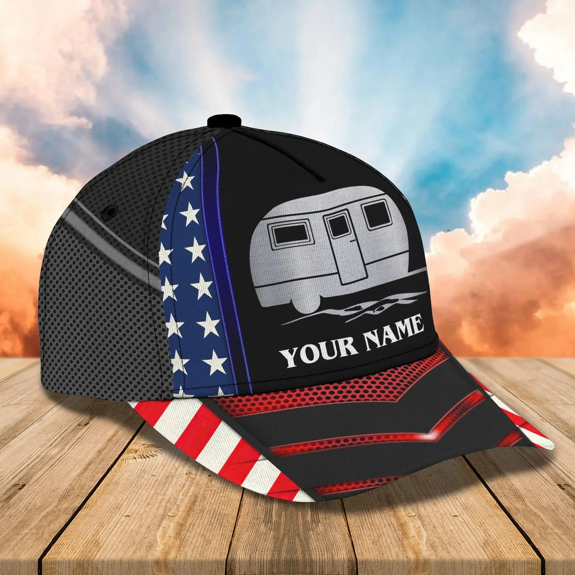 America Caravan Camping Car Baseball Cap Hat Personalized Name Cap For Camping