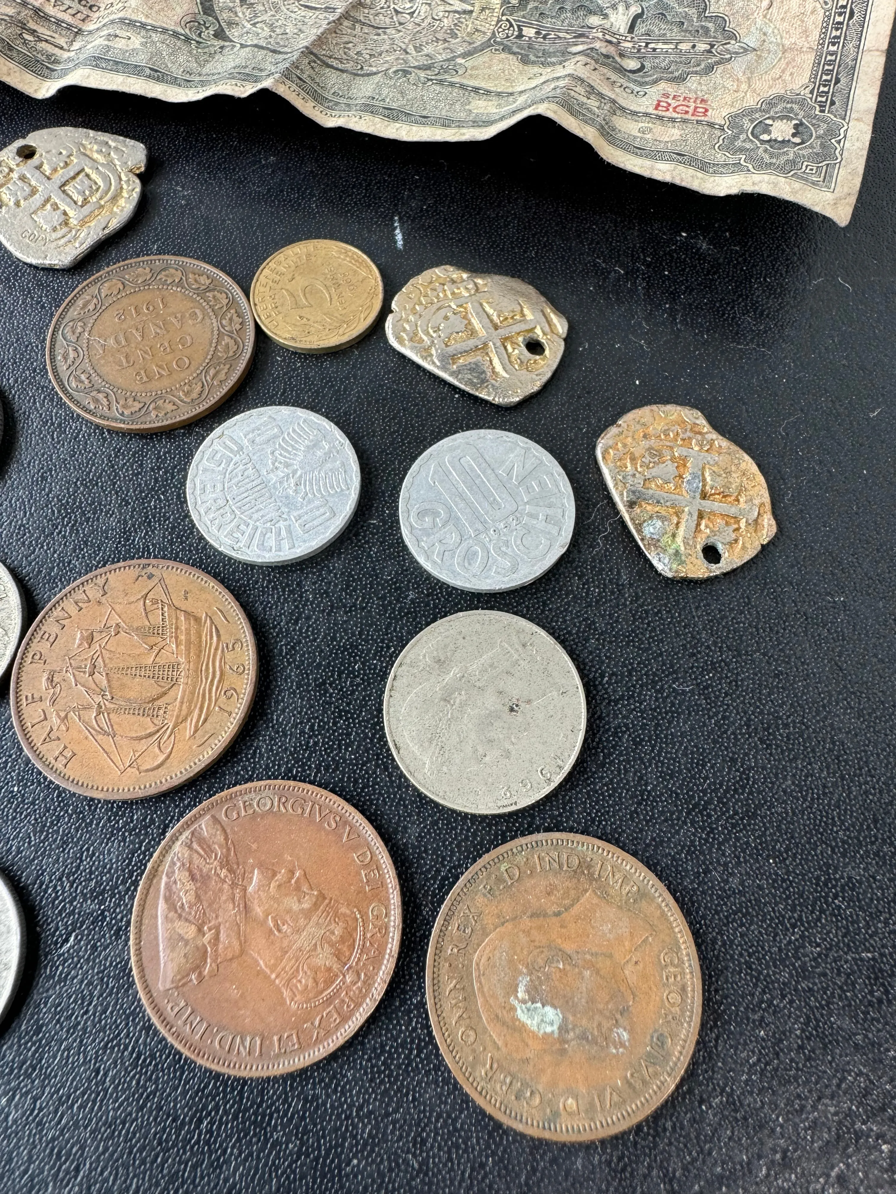 Bag of Assorted Foreign Coins & Paper Money