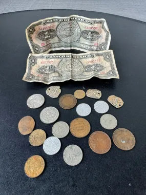 Bag of Assorted Foreign Coins & Paper Money