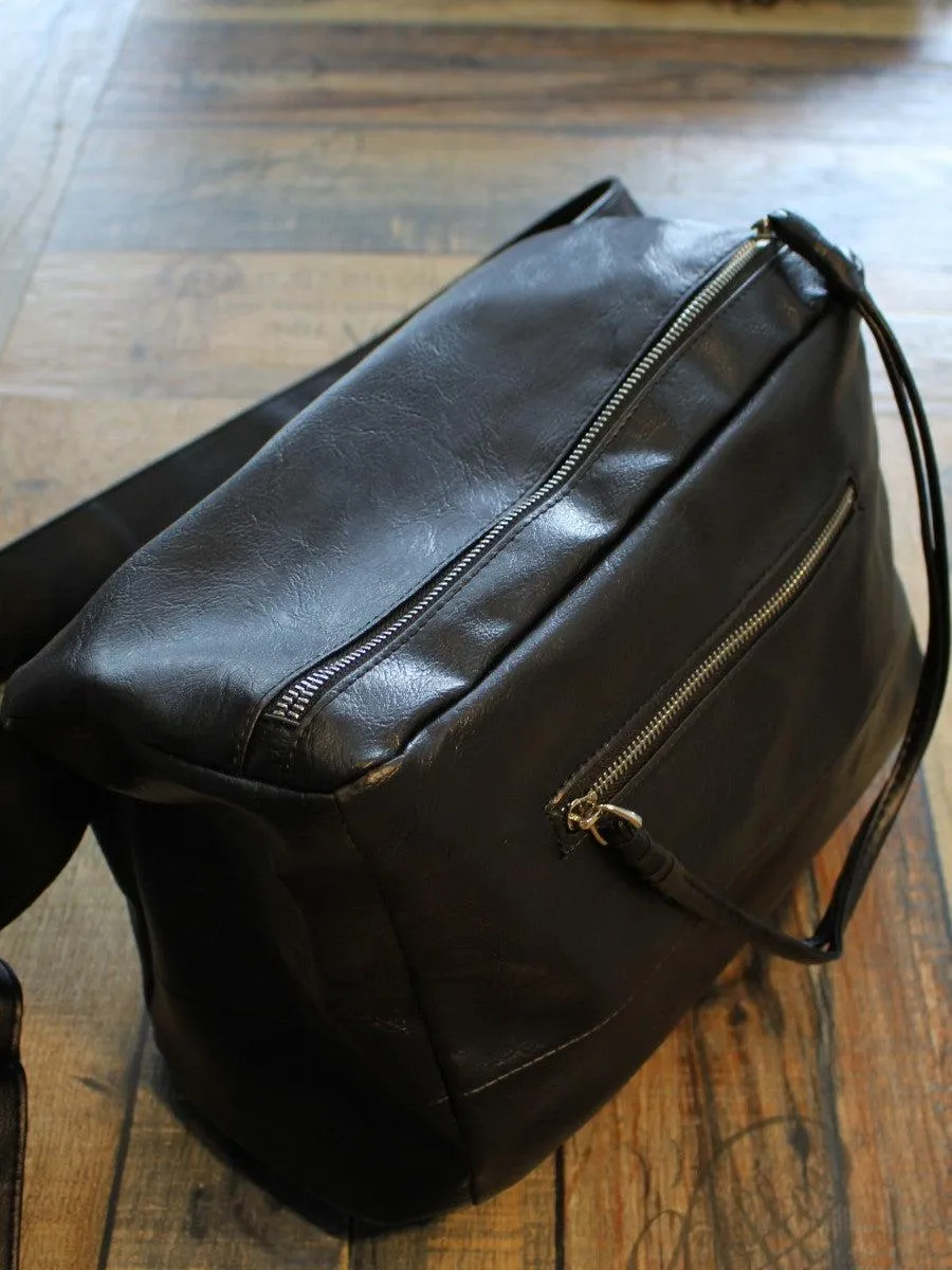 Black Large Faux-Leather Gym Bag