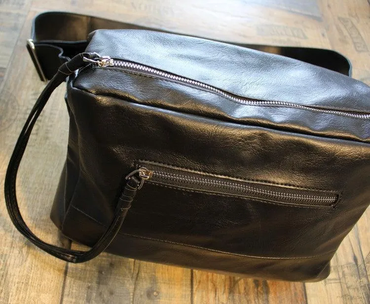 Black Large Faux-Leather Gym Bag