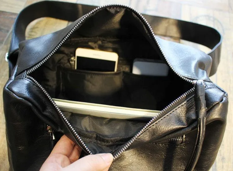 Black Large Faux-Leather Gym Bag