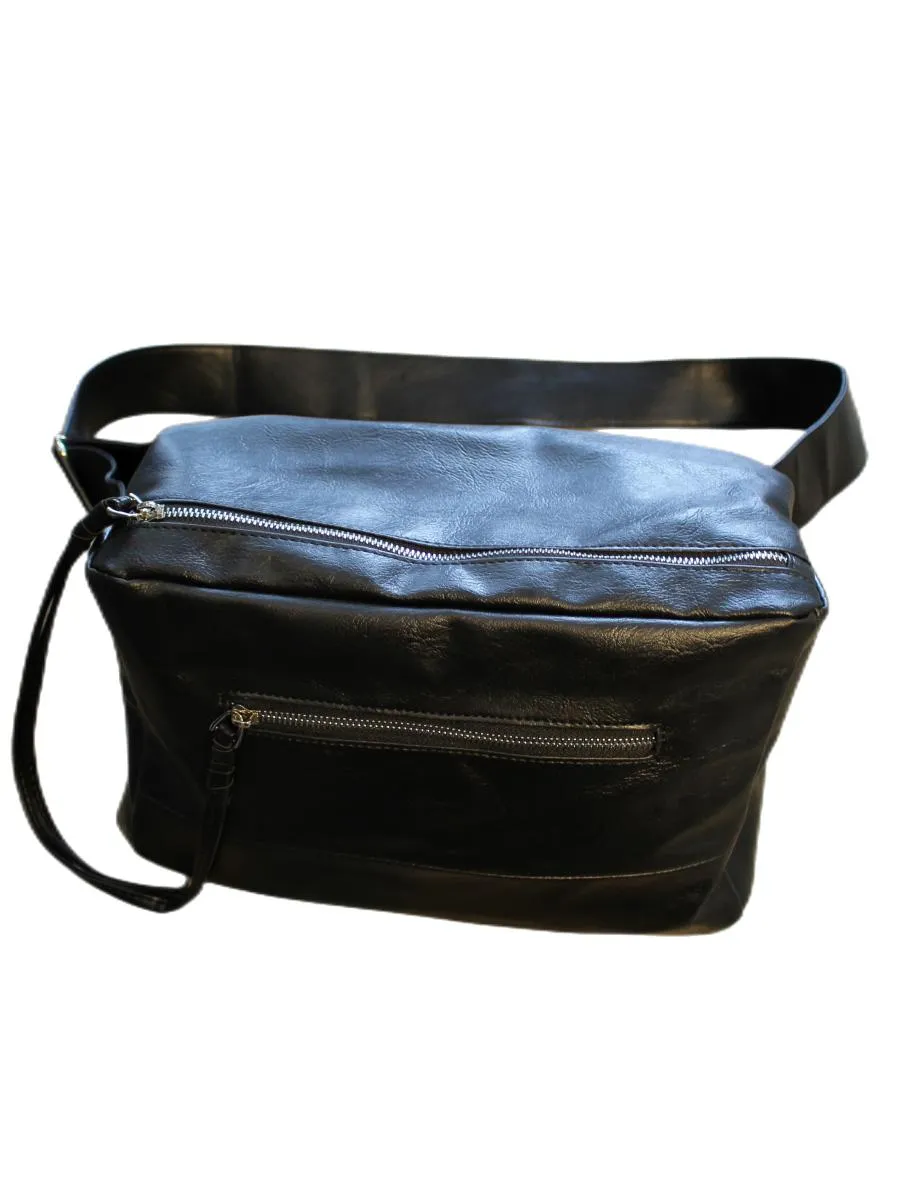 Black Large Faux-Leather Gym Bag