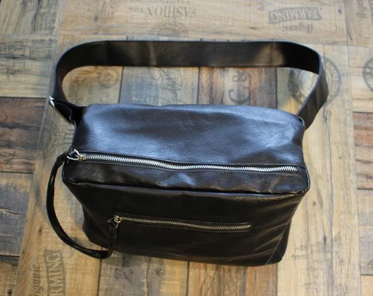 Black Large Faux-Leather Gym Bag