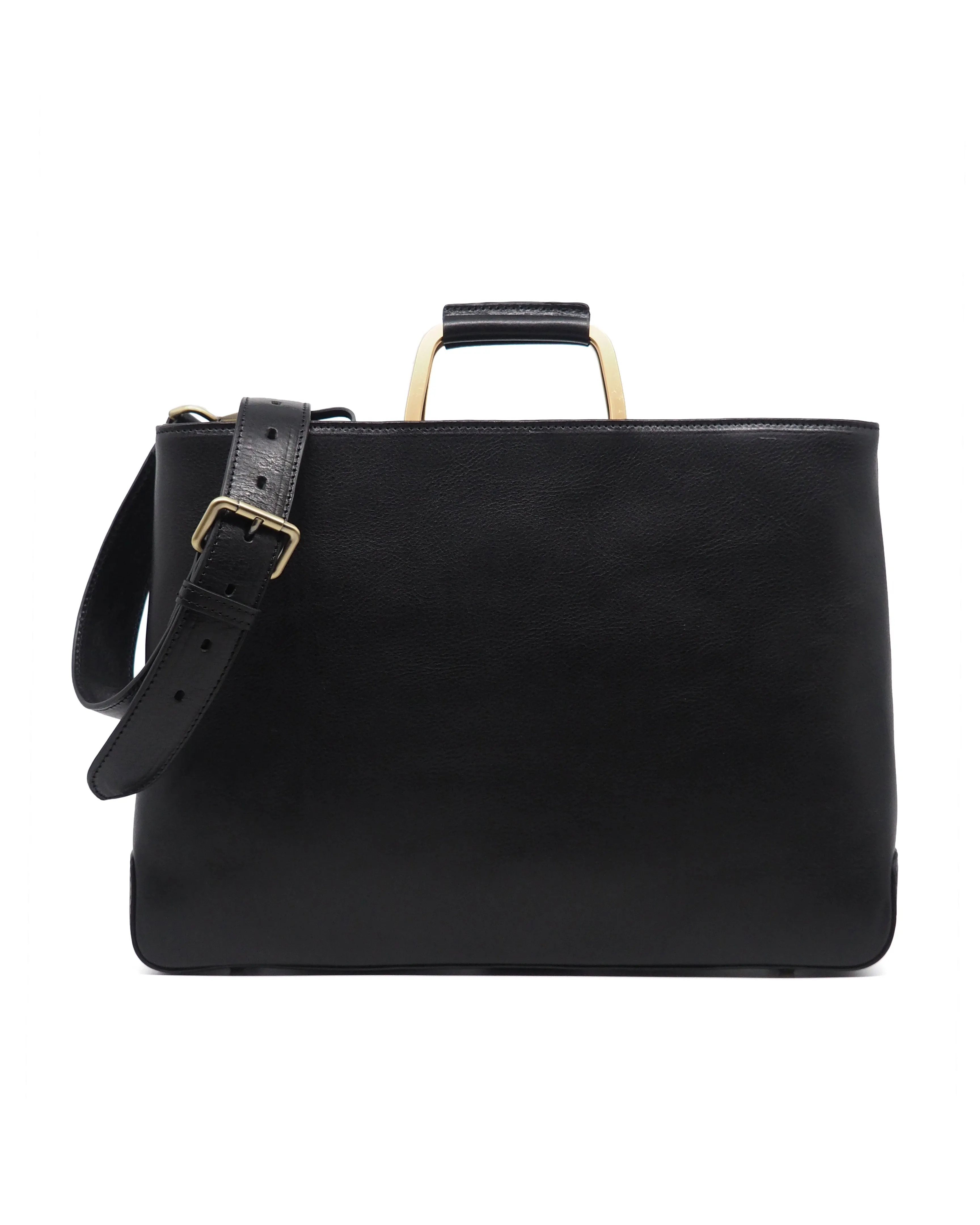 Brass Handle Svezia Tumbled Leather Briefcase (Nero)