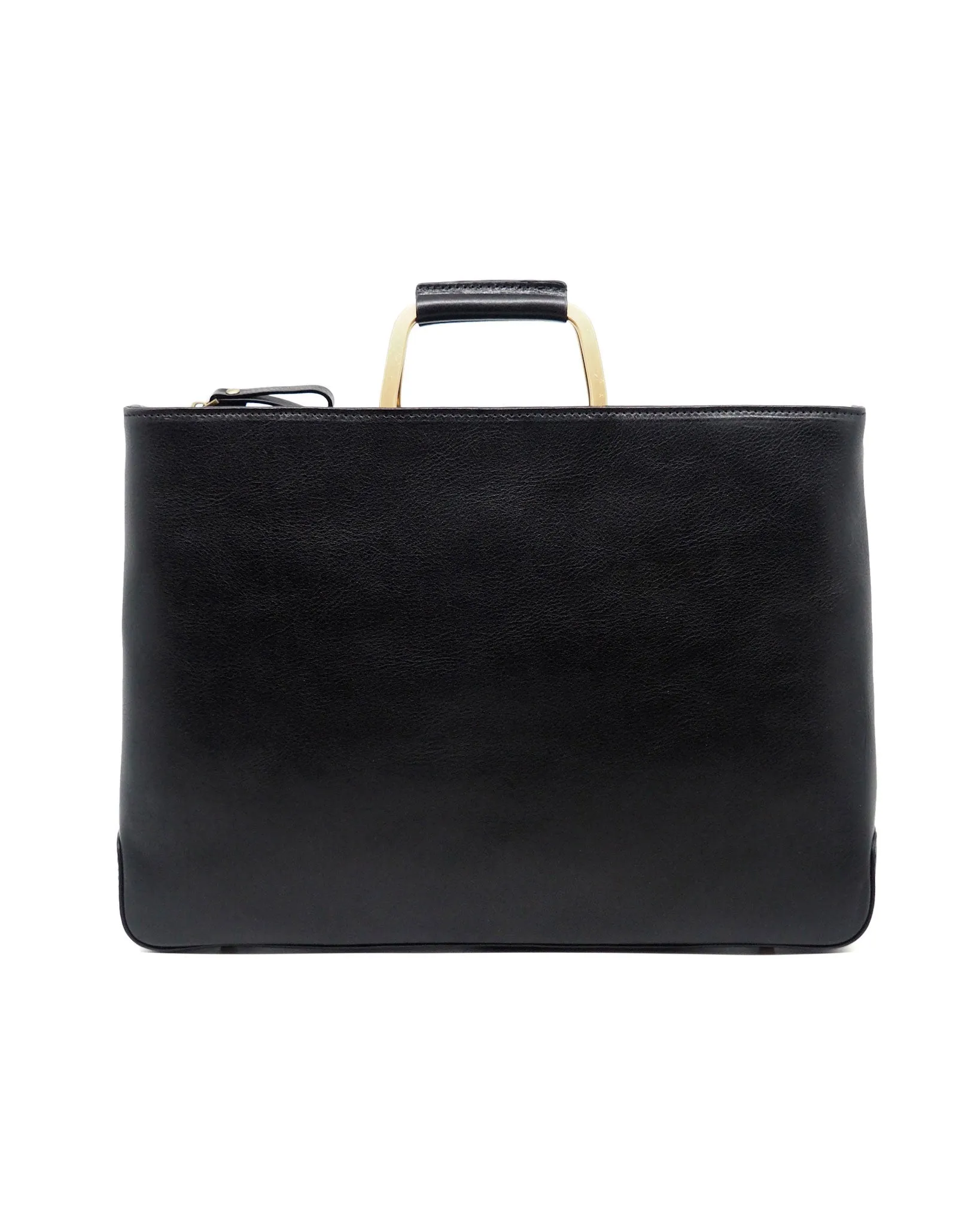 Brass Handle Svezia Tumbled Leather Briefcase (Nero)