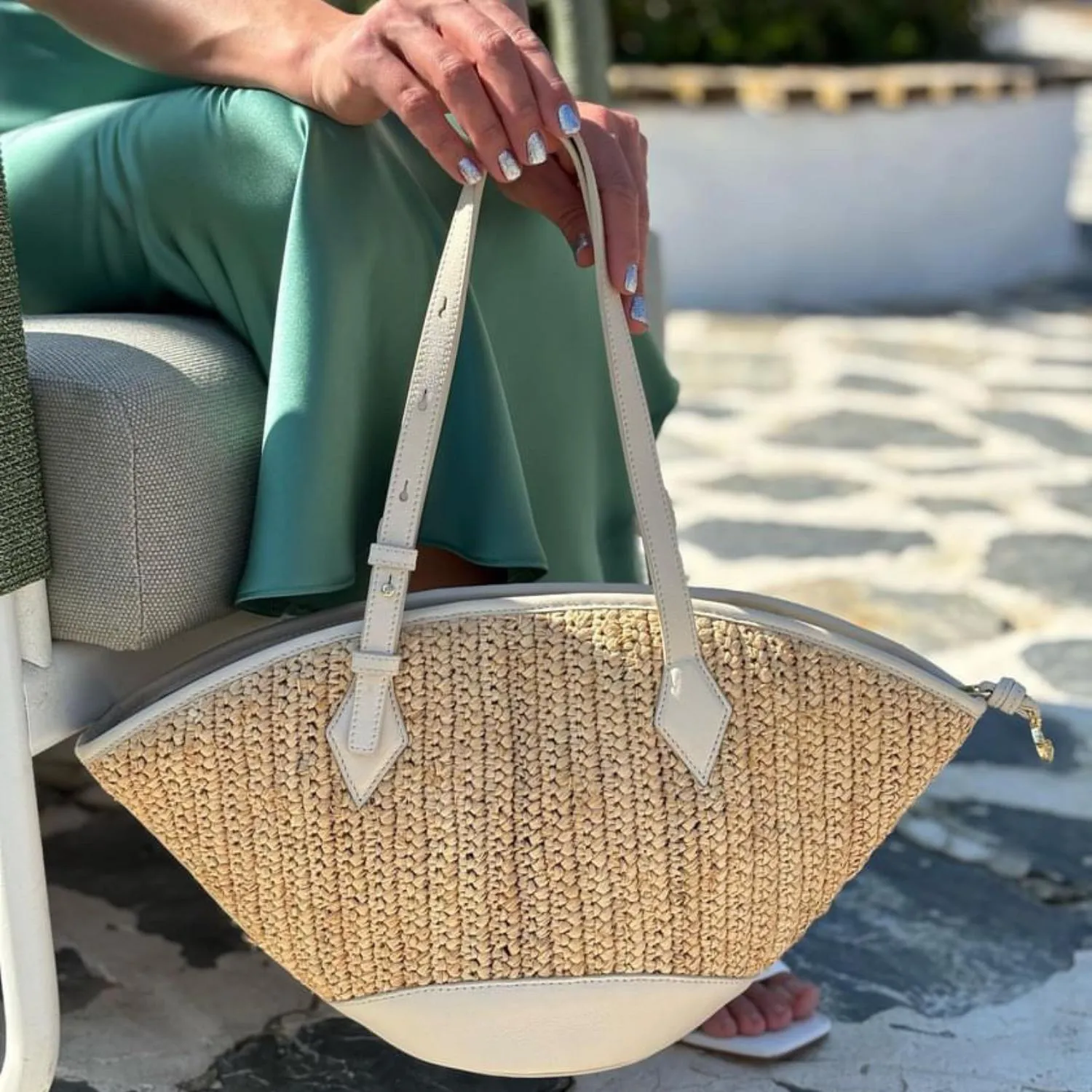 Brigitte Raffia Tote - Chalk