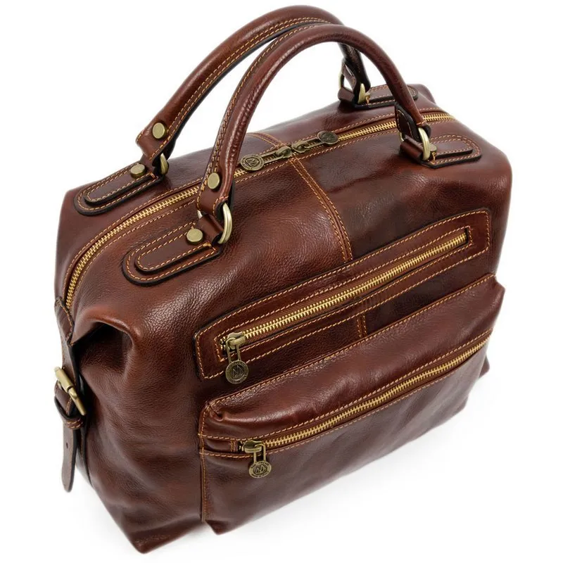 Brown Full Grain Italian Leather Bag - East of Eden