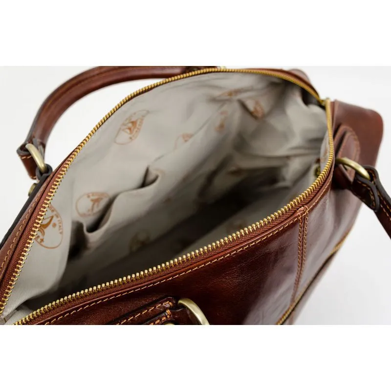 Brown Full Grain Italian Leather Bag - East of Eden