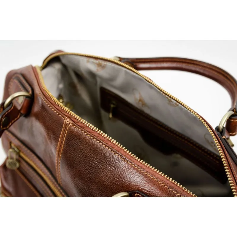 Brown Full Grain Italian Leather Bag - East of Eden