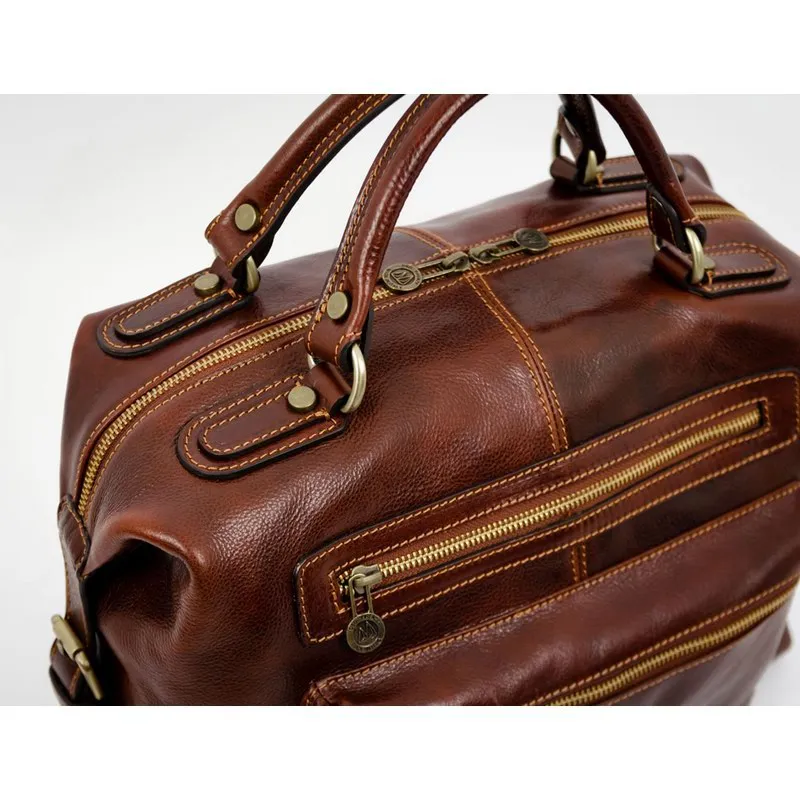 Brown Full Grain Italian Leather Bag - East of Eden