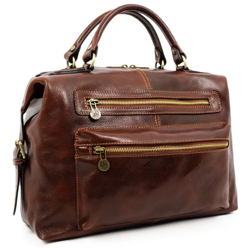 Brown Full Grain Italian Leather Bag - East of Eden