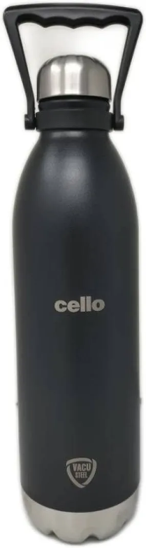 Cello Duro Tuff Steel Series- Swift Double Walled Stainless Steel Water Bottle with Durable DTP Coating and Thermal Jacket, 1800ml, Black