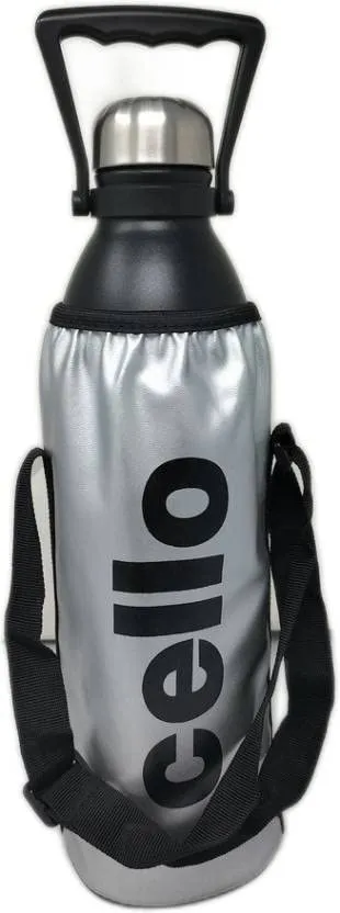 Cello Duro Tuff Steel Series- Swift Double Walled Stainless Steel Water Bottle with Durable DTP Coating and Thermal Jacket, 1800ml, Black