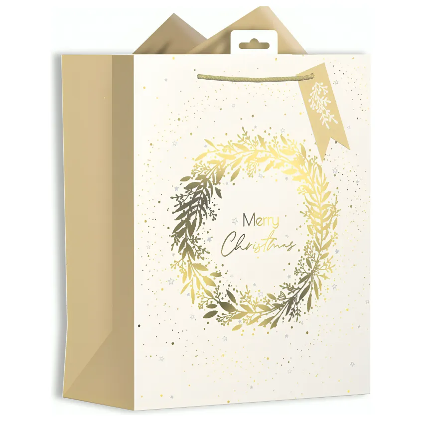 Christmas Gold/Cream Wreath Large Gift Bag