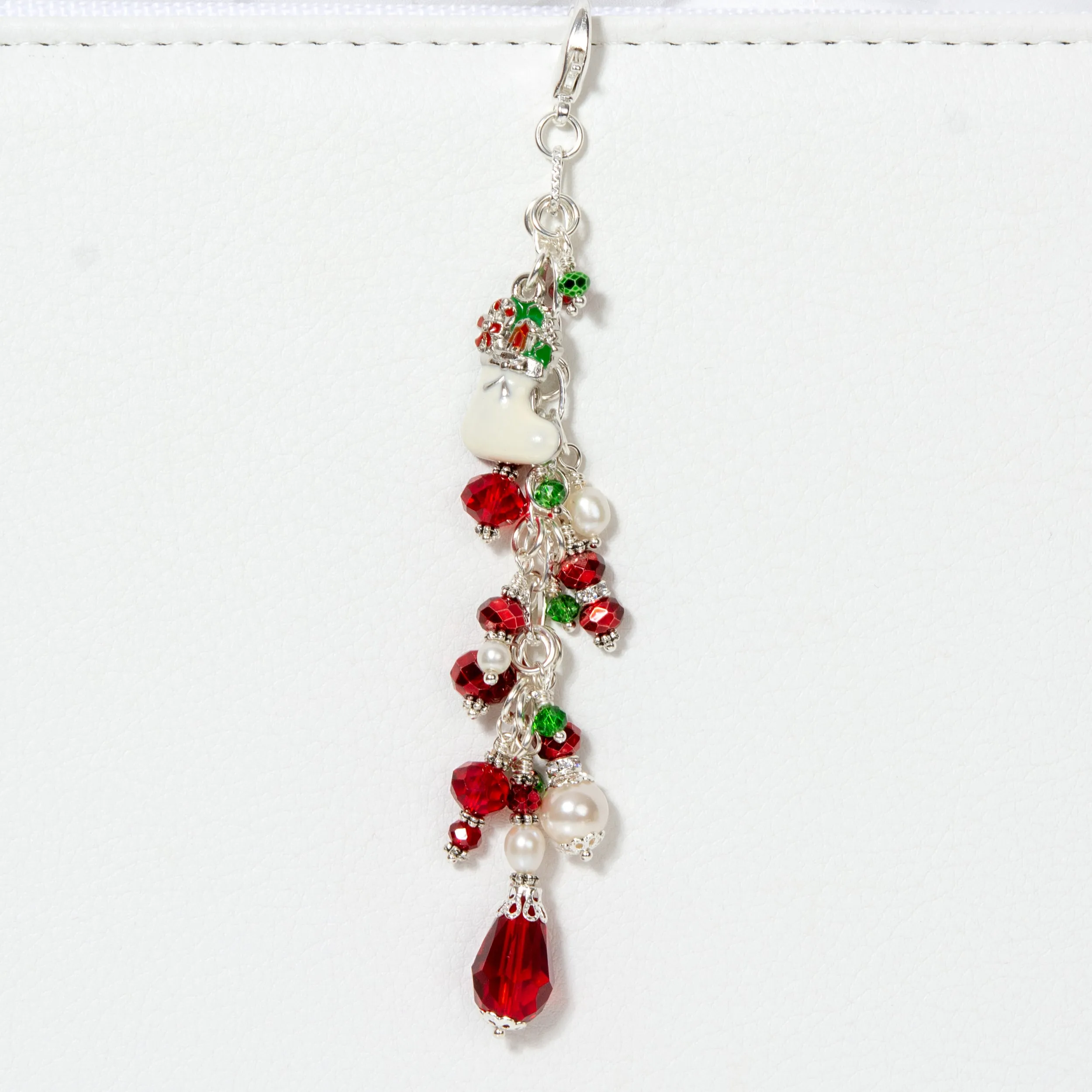 Christmas Stocking Planner Charm with Red & Green Crystal Dangle