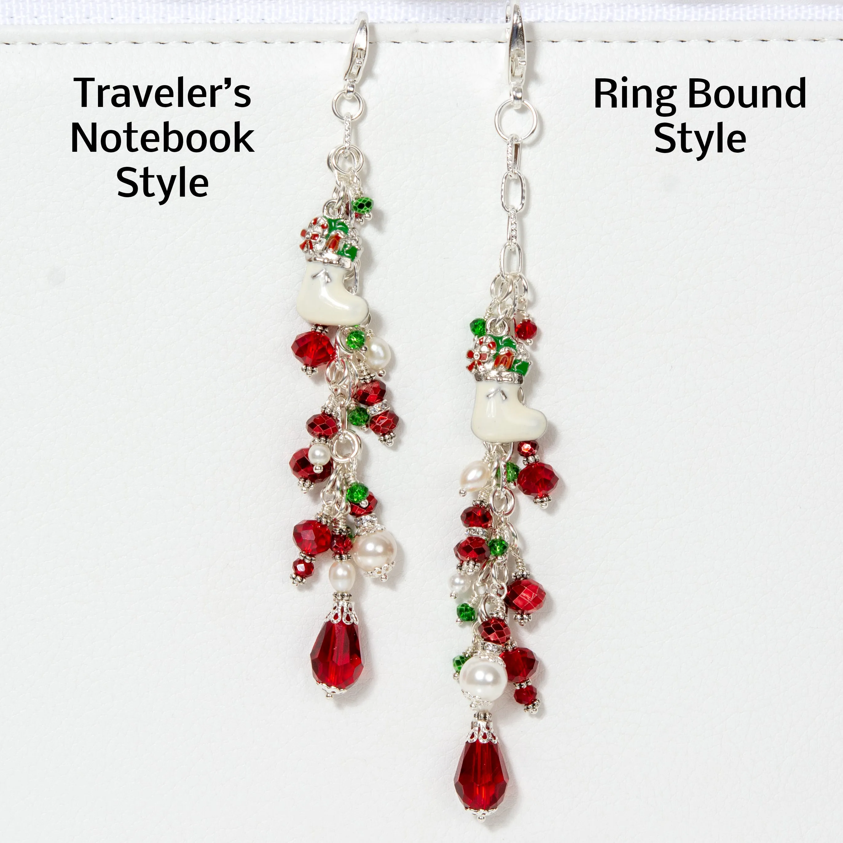 Christmas Stocking Planner Charm with Red & Green Crystal Dangle