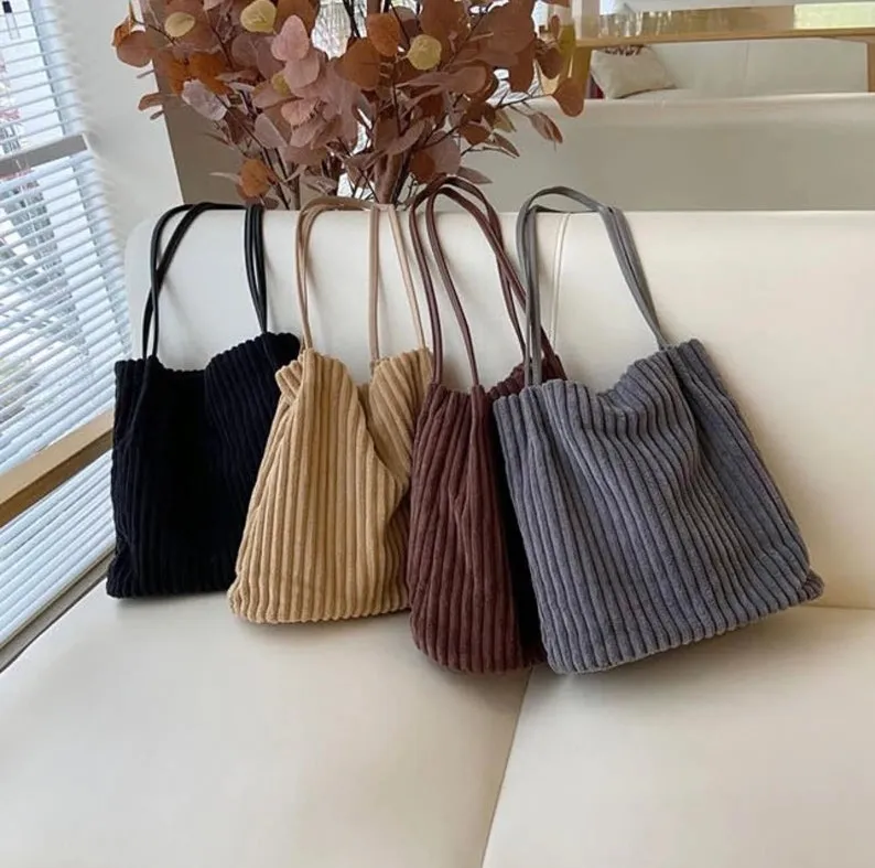 Corduroy Bucket Bag Casual Tote Bag