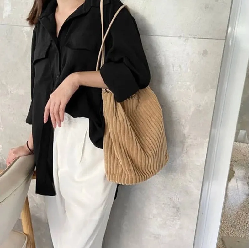 Corduroy Bucket Bag Casual Tote Bag