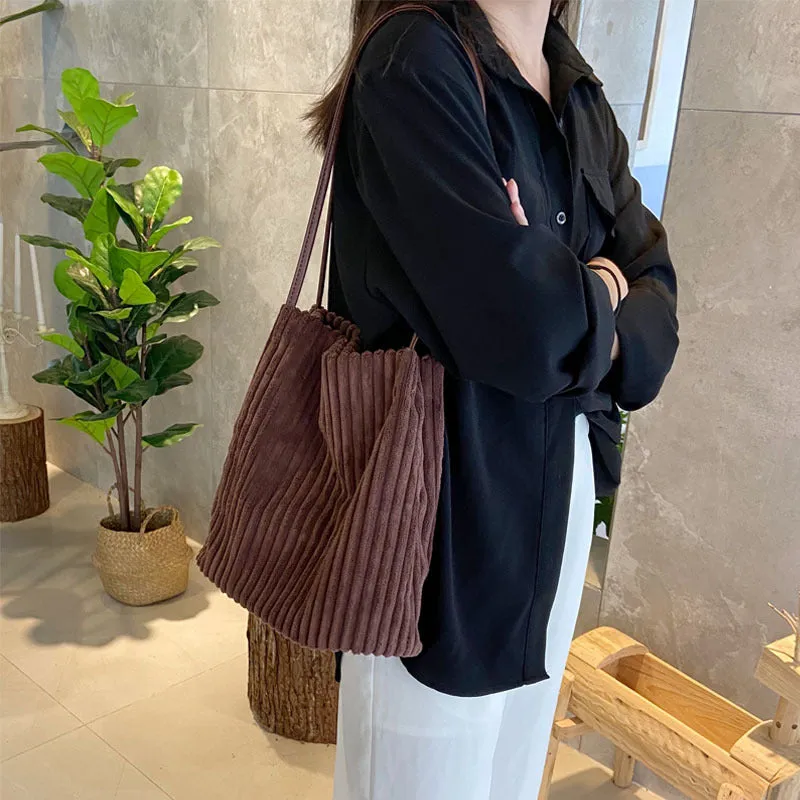 Corduroy Bucket Bag Casual Tote Bag