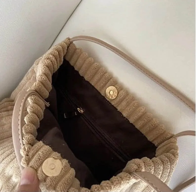 Corduroy Bucket Bag Casual Tote Bag