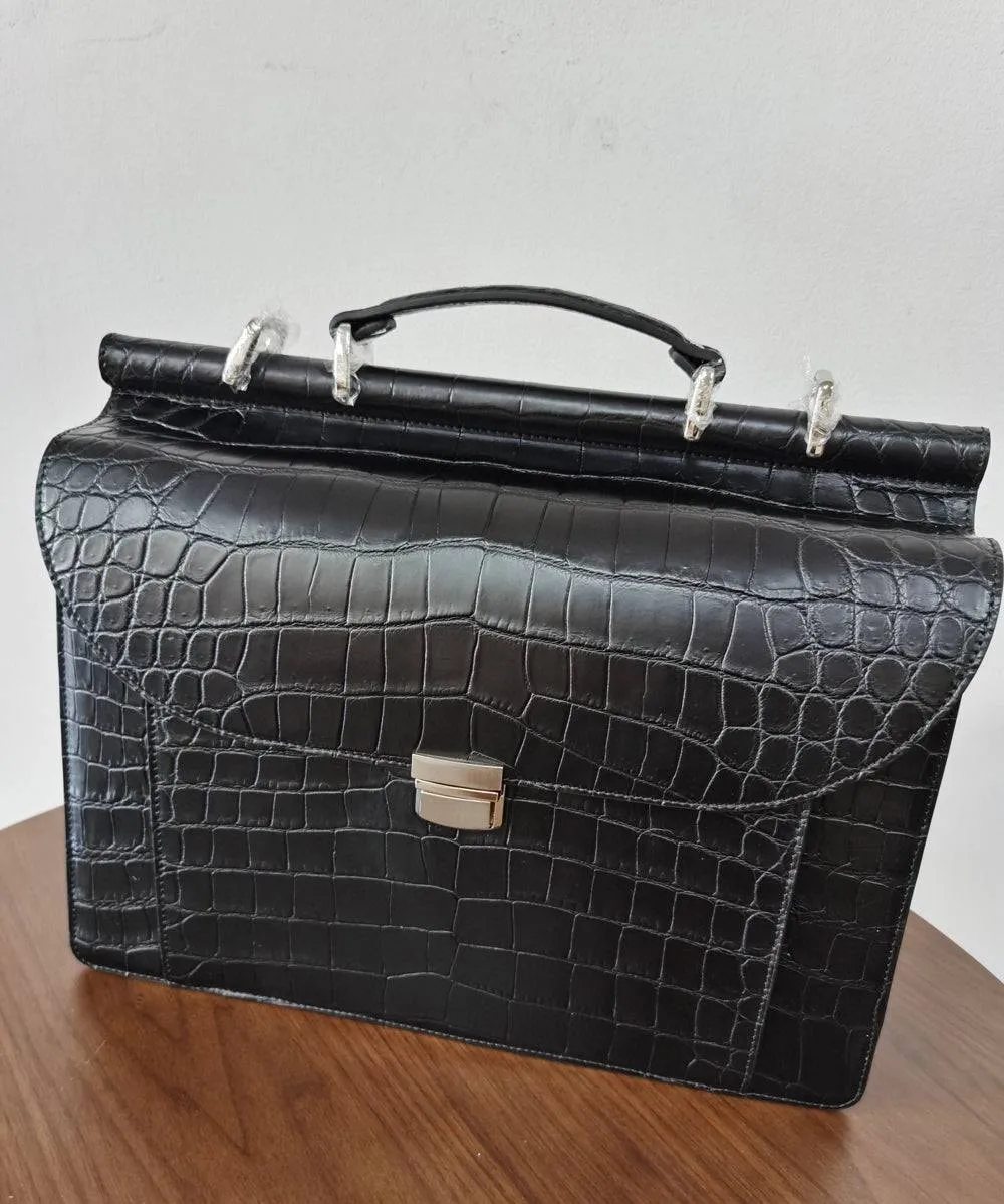 Crocodile Leather Business Briefcase Black