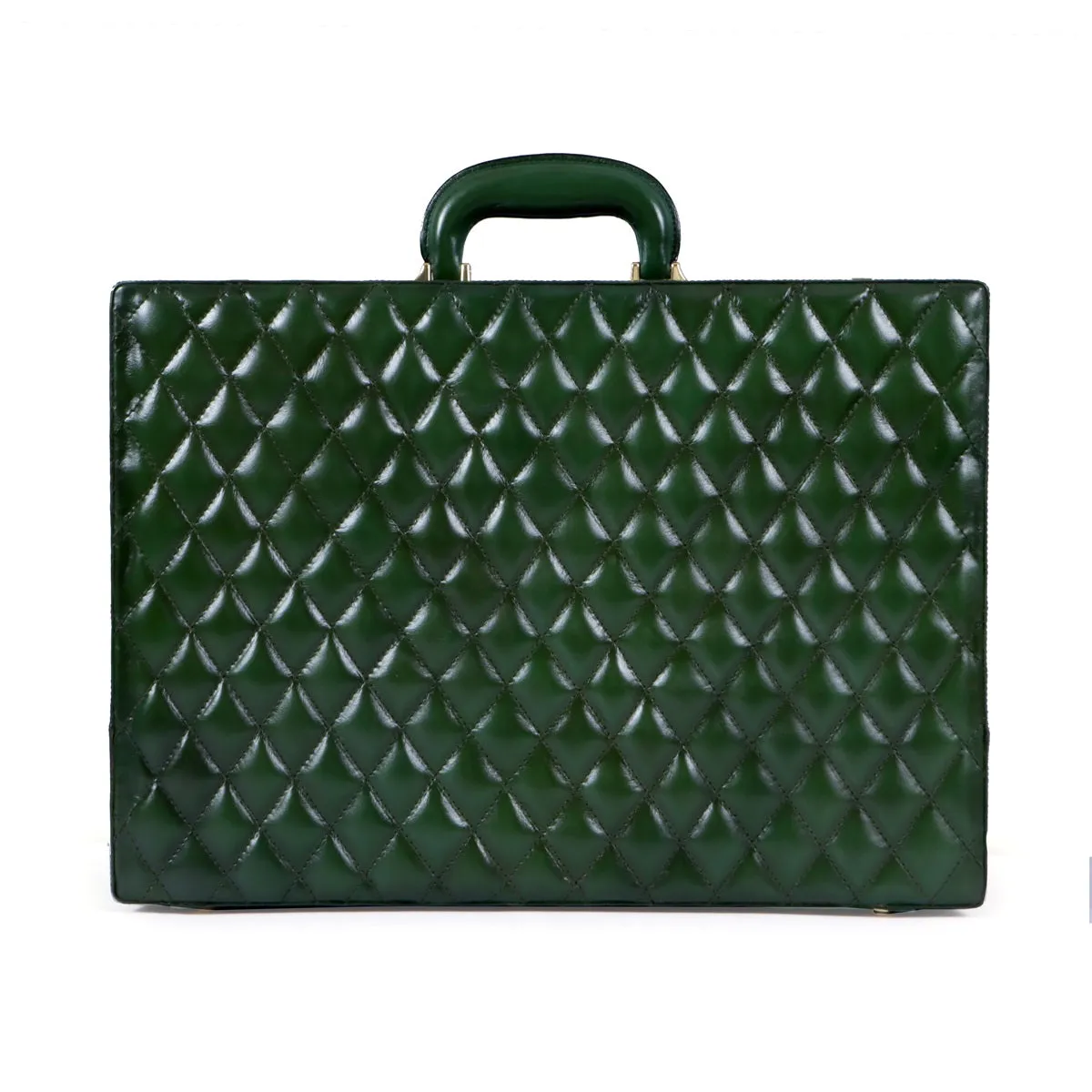 Customized Office Briefcase in Green Diamond Stitched Pattern