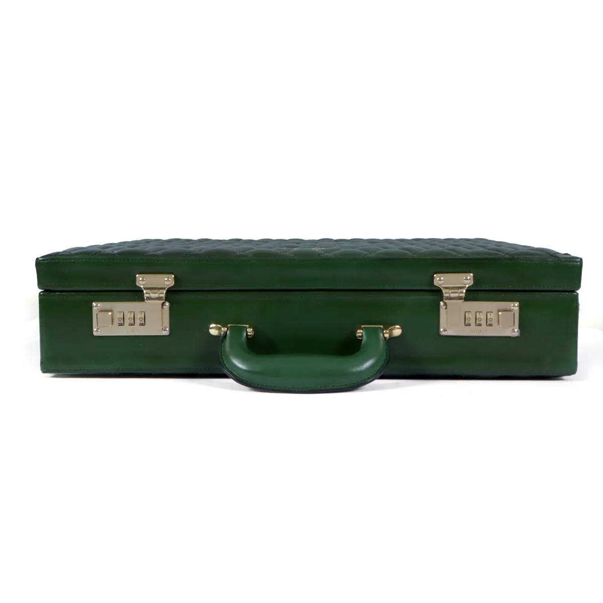 Customized Office Briefcase in Green Diamond Stitched Pattern