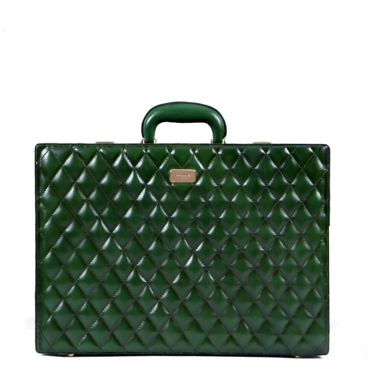 Customized Office Briefcase in Green Diamond Stitched Pattern