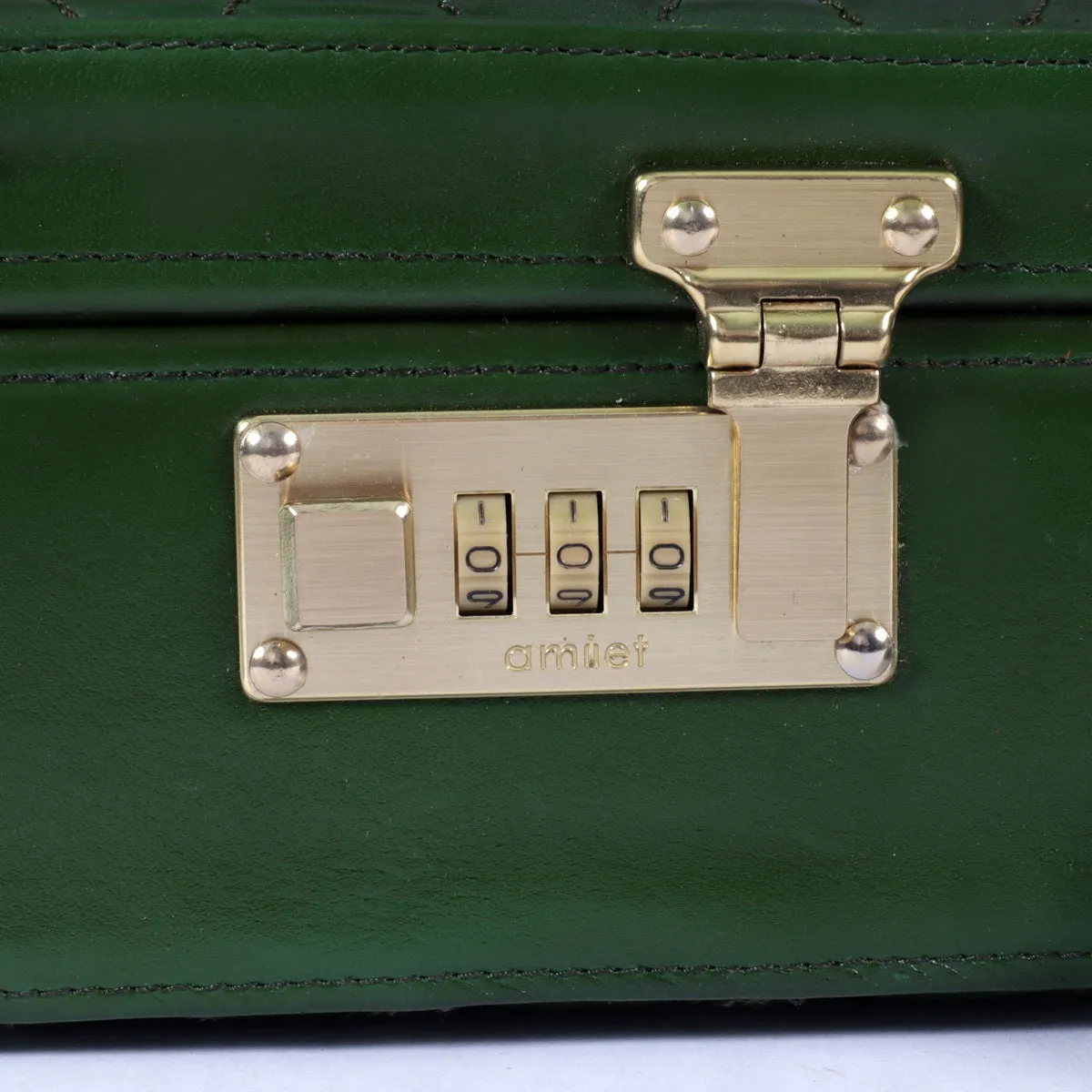 Customized Office Briefcase in Green Diamond Stitched Pattern