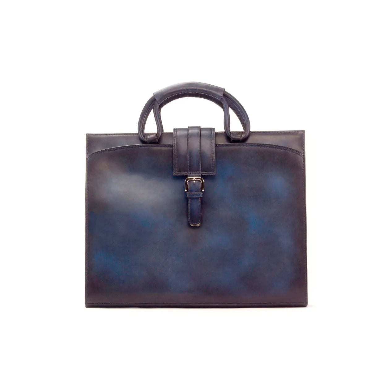 DapperFam Luxe Men's Brief Case in Navy Painted Calf