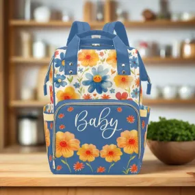 Diaper Bag Backpack - Watercolor Floral Smileys Girls Personalized Diaper Backpack