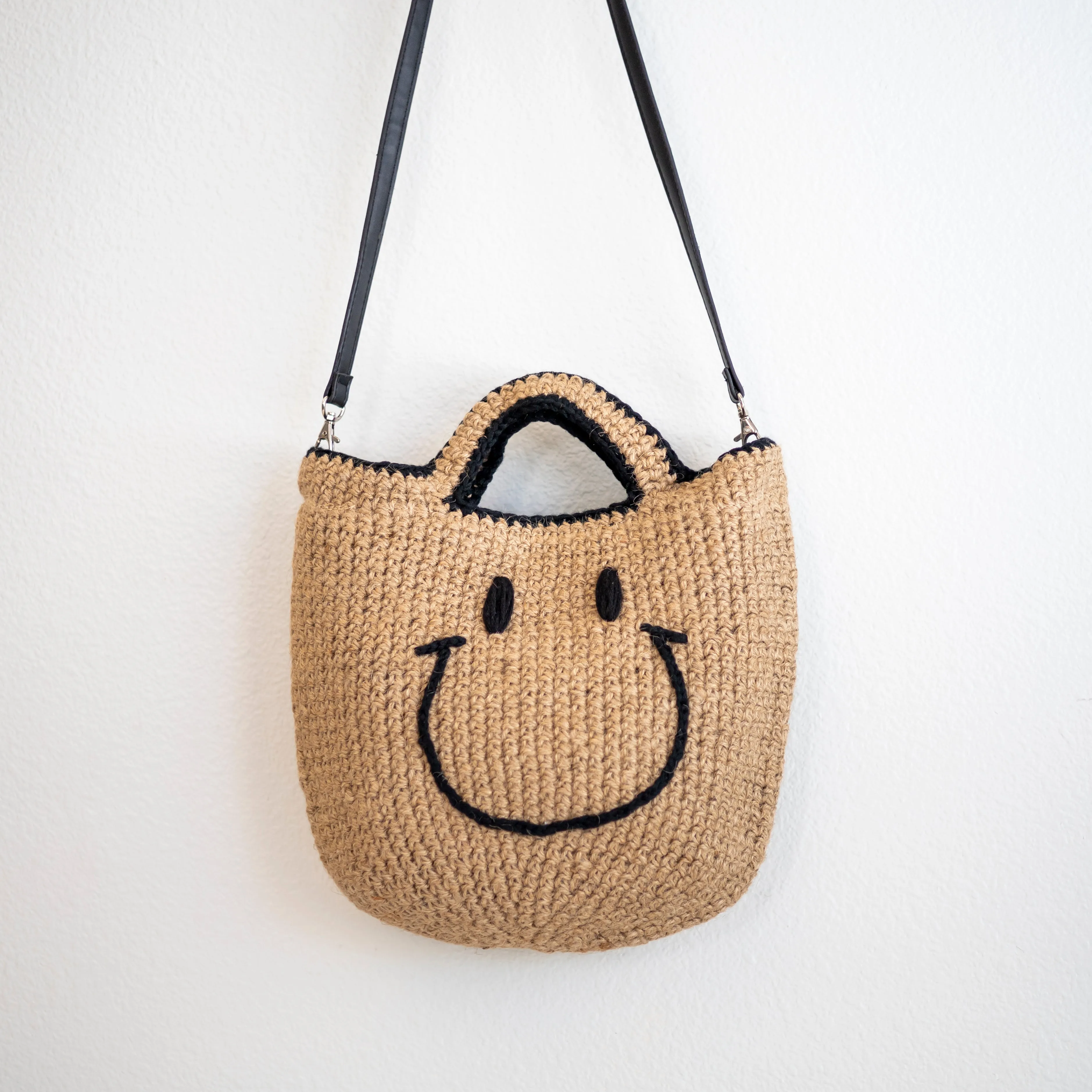 Elena Handbags Twine Woven Smiley Face Bag