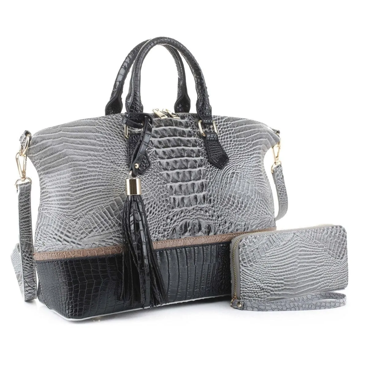 EM1331S Large Crocodile Textured Handbag/Briefcase w/ Wallet