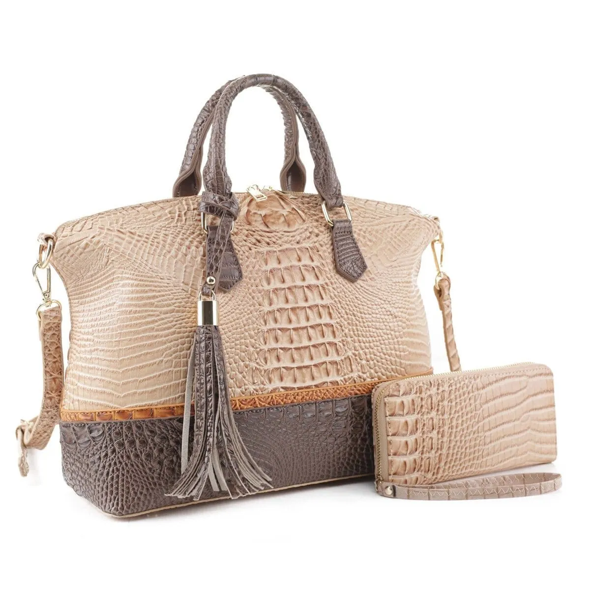 EM1331S Large Crocodile Textured Handbag/Briefcase w/ Wallet