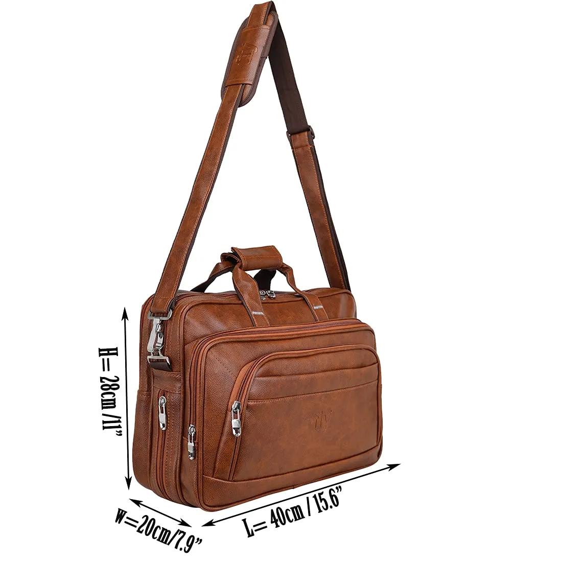 Expandable Leatherette Tan Unisex Office Laptop Messenger Bag